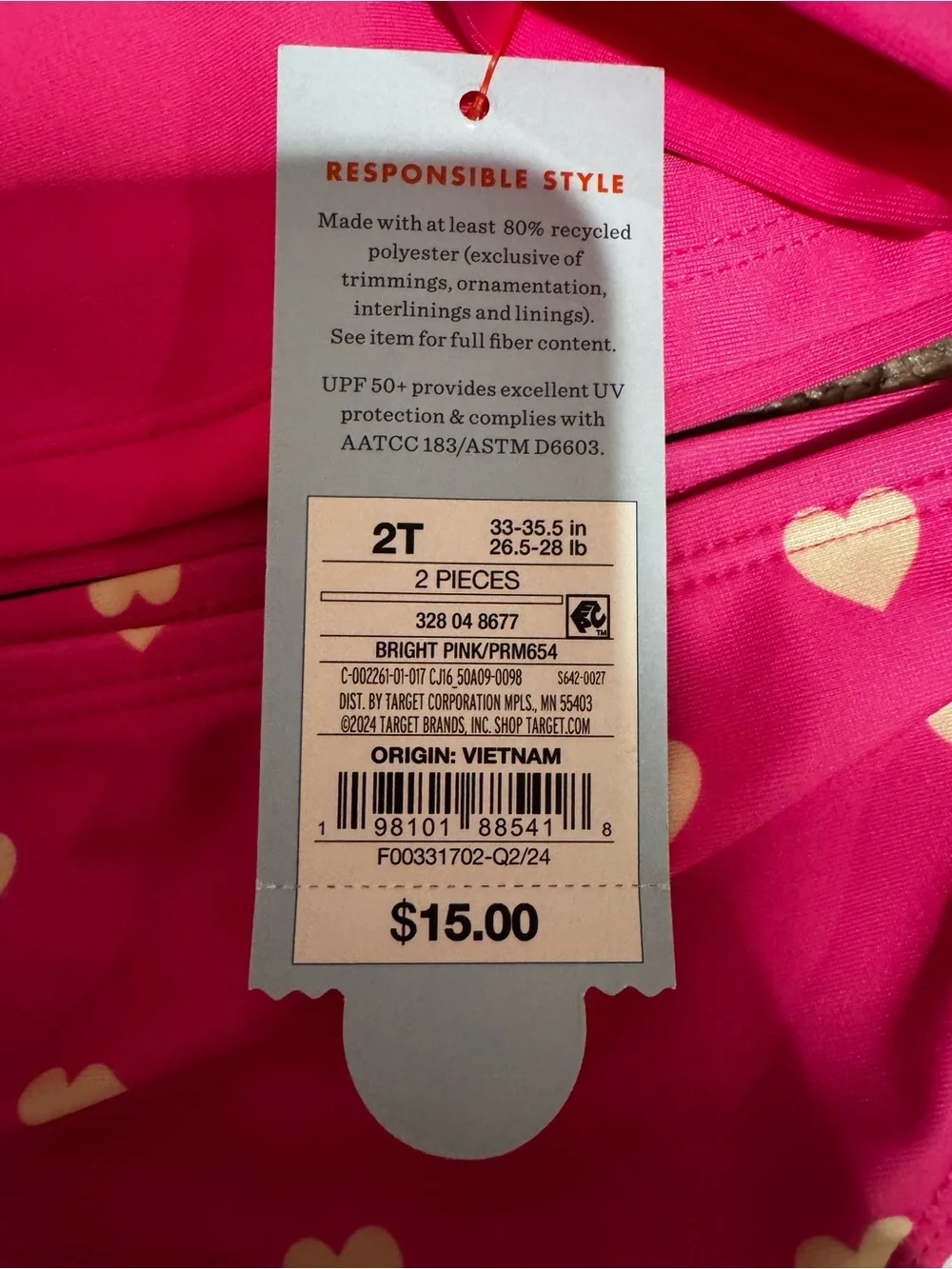 Cat & Jack Bright Pink Heart Rash Guard Two-Piece Swim Set